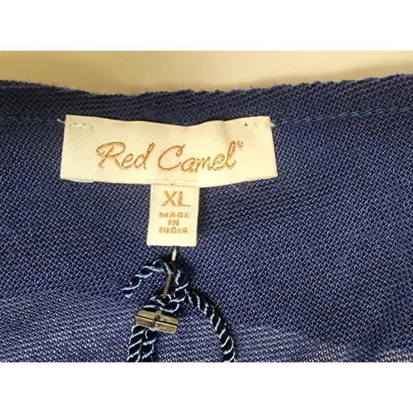 Red Camel One Shoulder Navy Blue Floral Ruffle Sleeveless Blouse Top Size XL - Picture 6 of 8